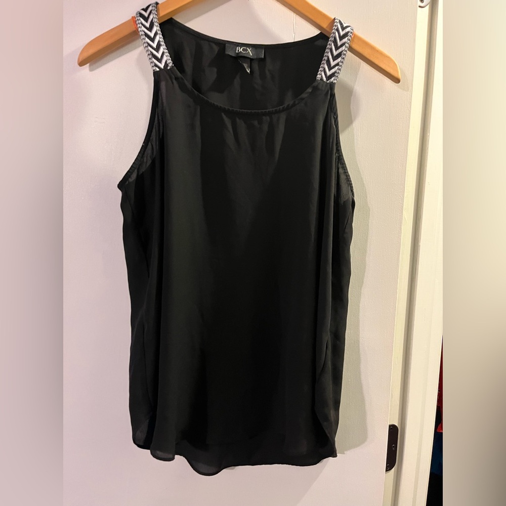 BCX Black Tank Top with Patterned Straps